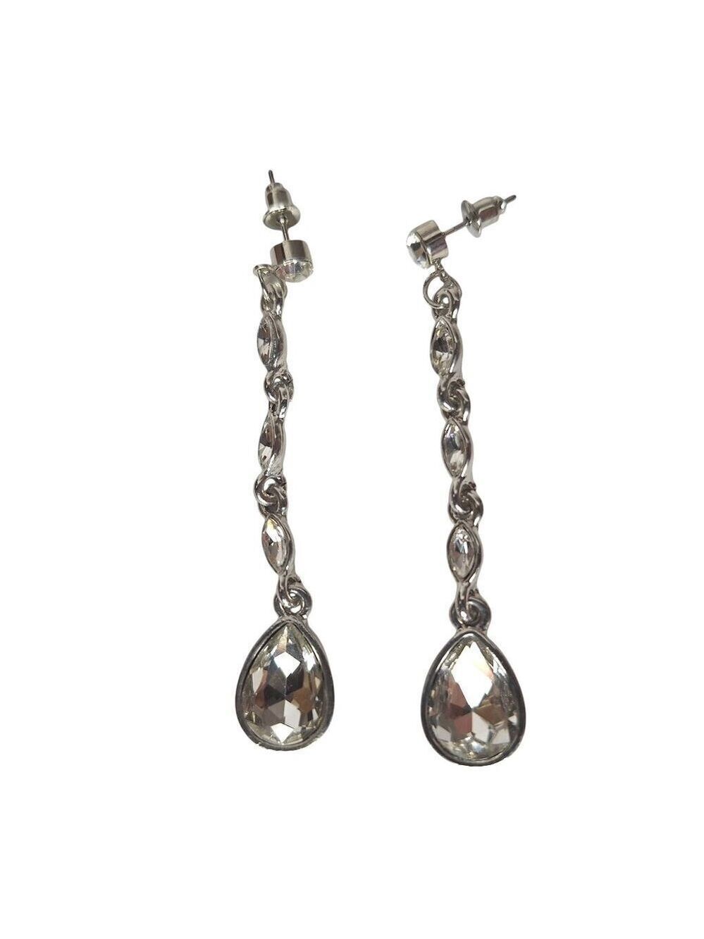 White Teardrop Dangle Earrings Rhinestone Costume Jewelry